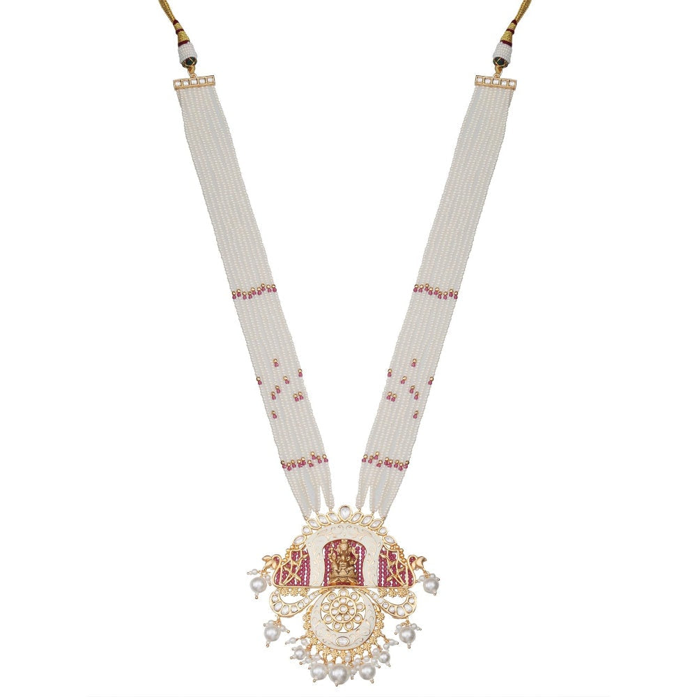 Akulya Jewels Lord Ganesha Kundan and Minakari Long Necklace with Beads (Set of 2)