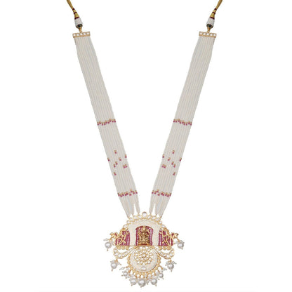 Akulya Jewels Lord Ganesha Kundan and Minakari Long Necklace with Beads (Set of 2)