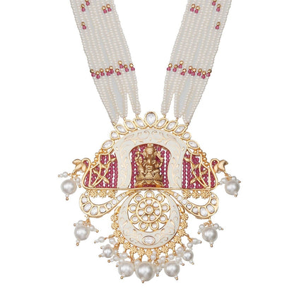 Akulya Jewels Lord Ganesha Kundan and Minakari Long Necklace with Beads (Set of 2)