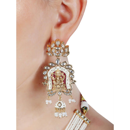 Akulya Jewels Lord Ganesha Kundan and Minakari Long Necklace with Beads (Set of 2)