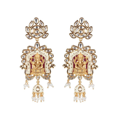 Akulya Jewels Lord Ganesha Kundan and Minakari Long Necklace with Beads (Set of 2)