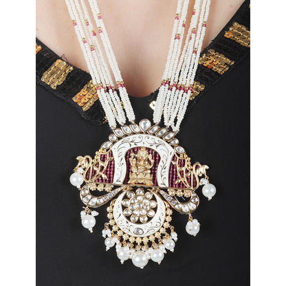Akulya Jewels Lord Ganesha Kundan and Minakari Long Necklace with Beads (Set of 2)