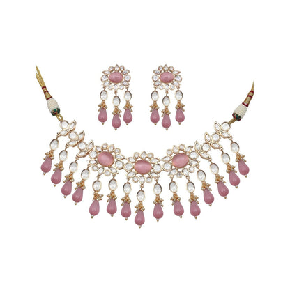 Akulya Jewels Kundan Necklace with Pink Colored Stones (Set of 2)