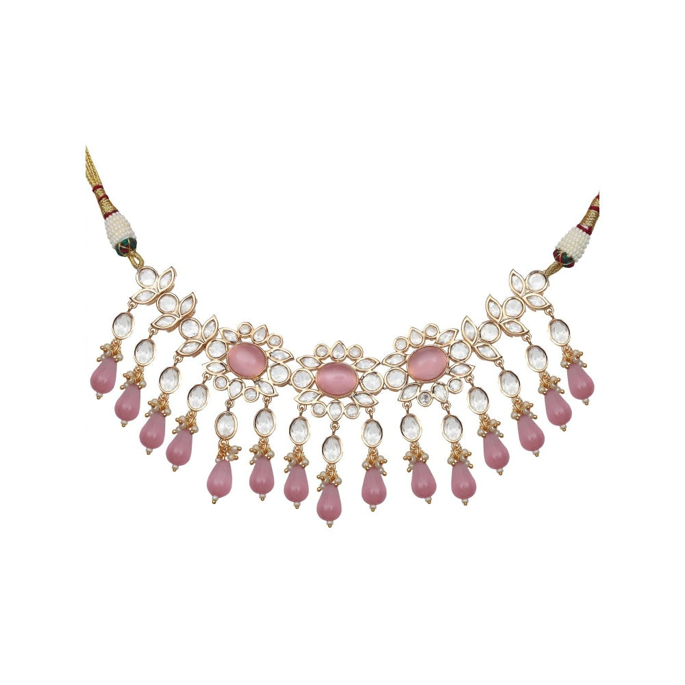Akulya Jewels Kundan Necklace with Pink Colored Stones (Set of 2)