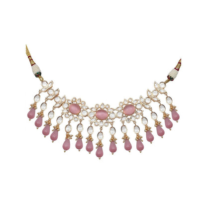 Akulya Jewels Kundan Necklace with Pink Colored Stones (Set of 2)