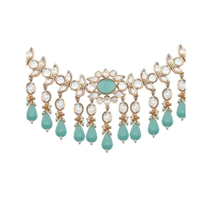 Akulya Jewels Kundan Necklace with Teal Colored Stones (Set of 2)