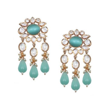 Akulya Jewels Kundan Necklace with Teal Colored Stones (Set of 2)