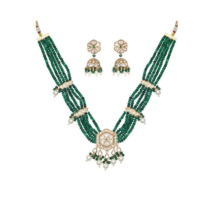 Akulya Jewels Emerald Green Polki Necklace (Set of 2)