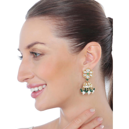 Akulya Jewels Emerald Green Polki Necklace (Set of 2)