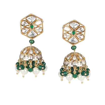 Akulya Jewels Emerald Green Polki Necklace (Set of 2)