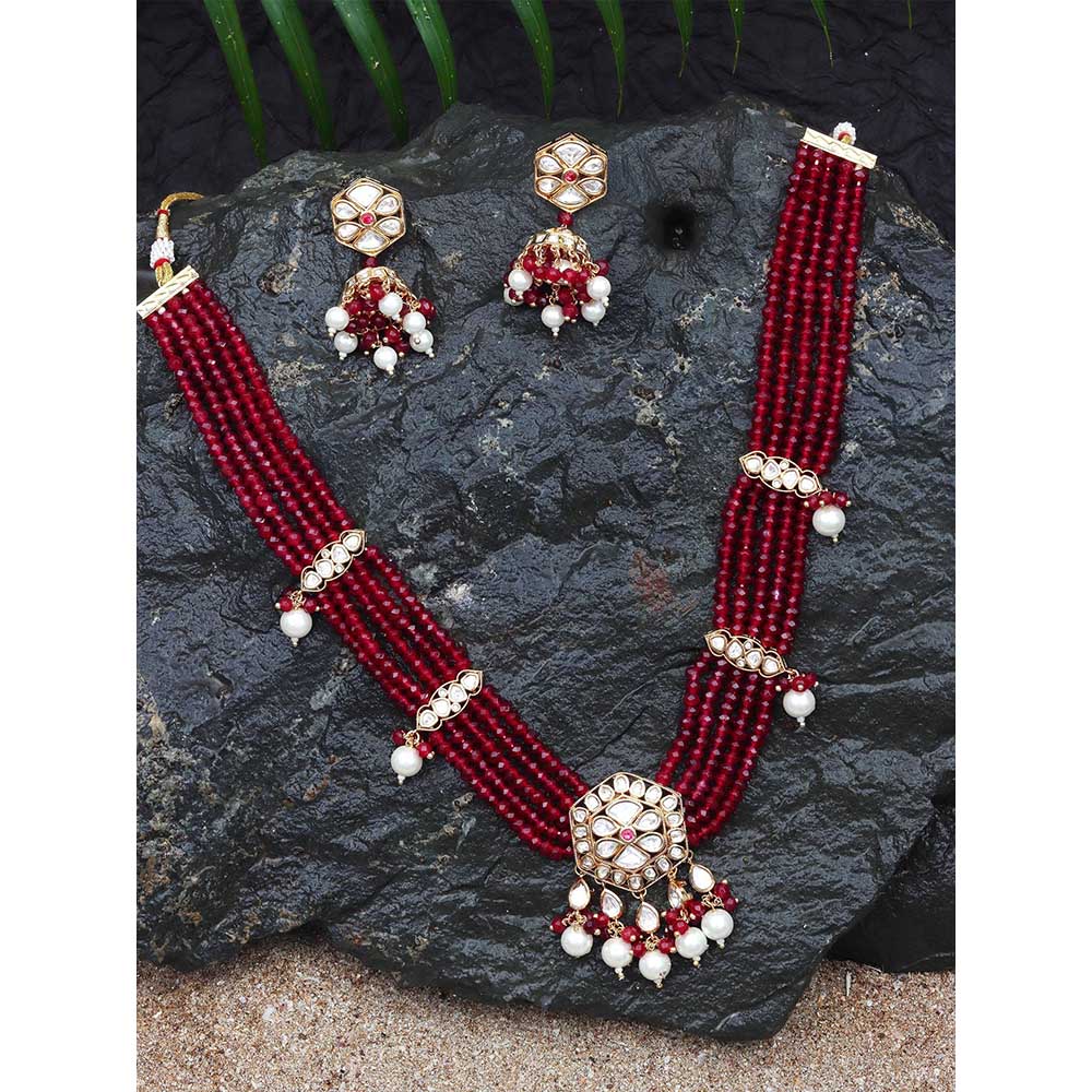 Akulya Jewels Ruby Red Polki Necklace (Set of 2)