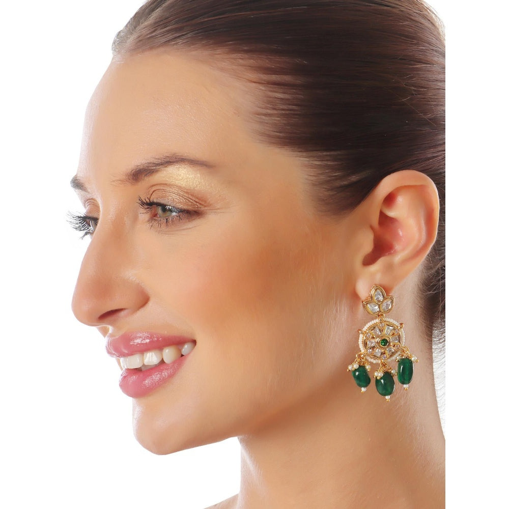 Akulya Jewels Kundan Choker with Green and White Beads (Set of 2)