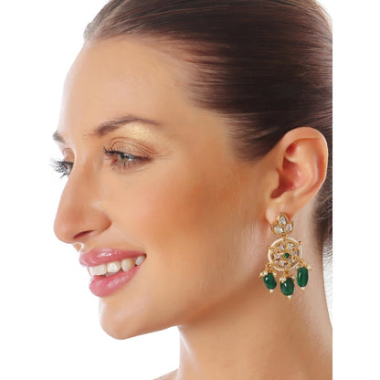 Akulya Jewels Kundan Choker with Green and White Beads (Set of 2)