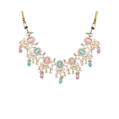 Akulya Jewels Blush Pink and Mint Kundan Necklace (Set of 2)