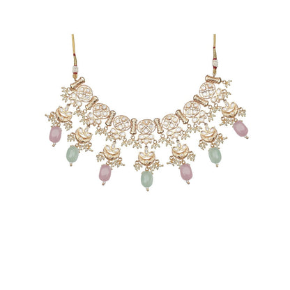 Akulya Jewels Kundan Necklace with Mint and Blush Pink Beads (Set of 2)
