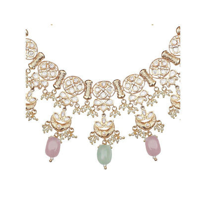 Akulya Jewels Kundan Necklace with Mint and Blush Pink Beads (Set of 2)