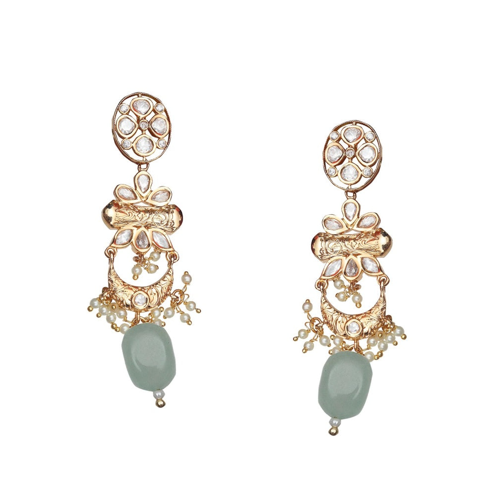 Akulya Jewels Kundan Necklace with Mint Green Beads (Set of 2)