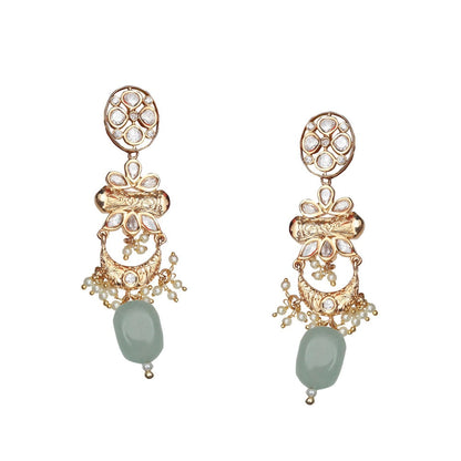 Akulya Jewels Kundan Necklace with Mint Green Beads (Set of 2)