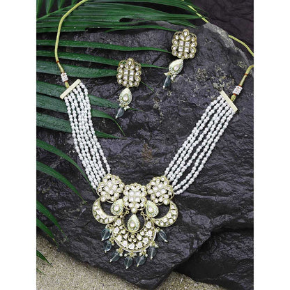 Akulya Jewels Mint Green Kundan Polki Necklace (Set of 2)