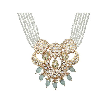 Akulya Jewels Mint Green Kundan Polki Necklace (Set of 2)