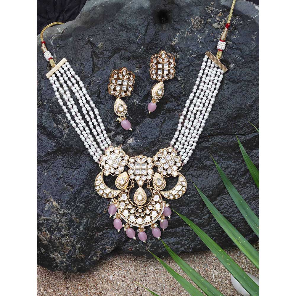 Akulya Jewels Blush Pink Kundan Polki Necklace (Set of 2)