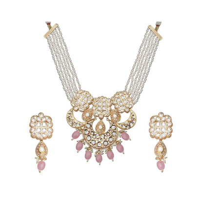 Akulya Jewels Blush Pink Kundan Polki Necklace (Set of 2)