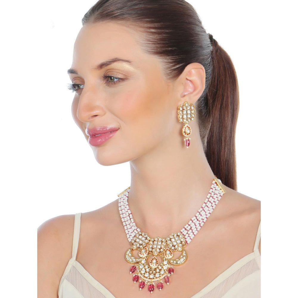 Akulya Jewels Ruby Minakari Kundan Necklace (Set of 2)