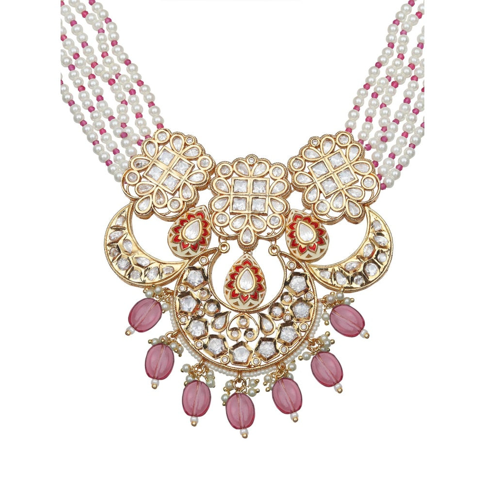 Akulya Jewels Ruby Minakari Kundan Necklace (Set of 2)