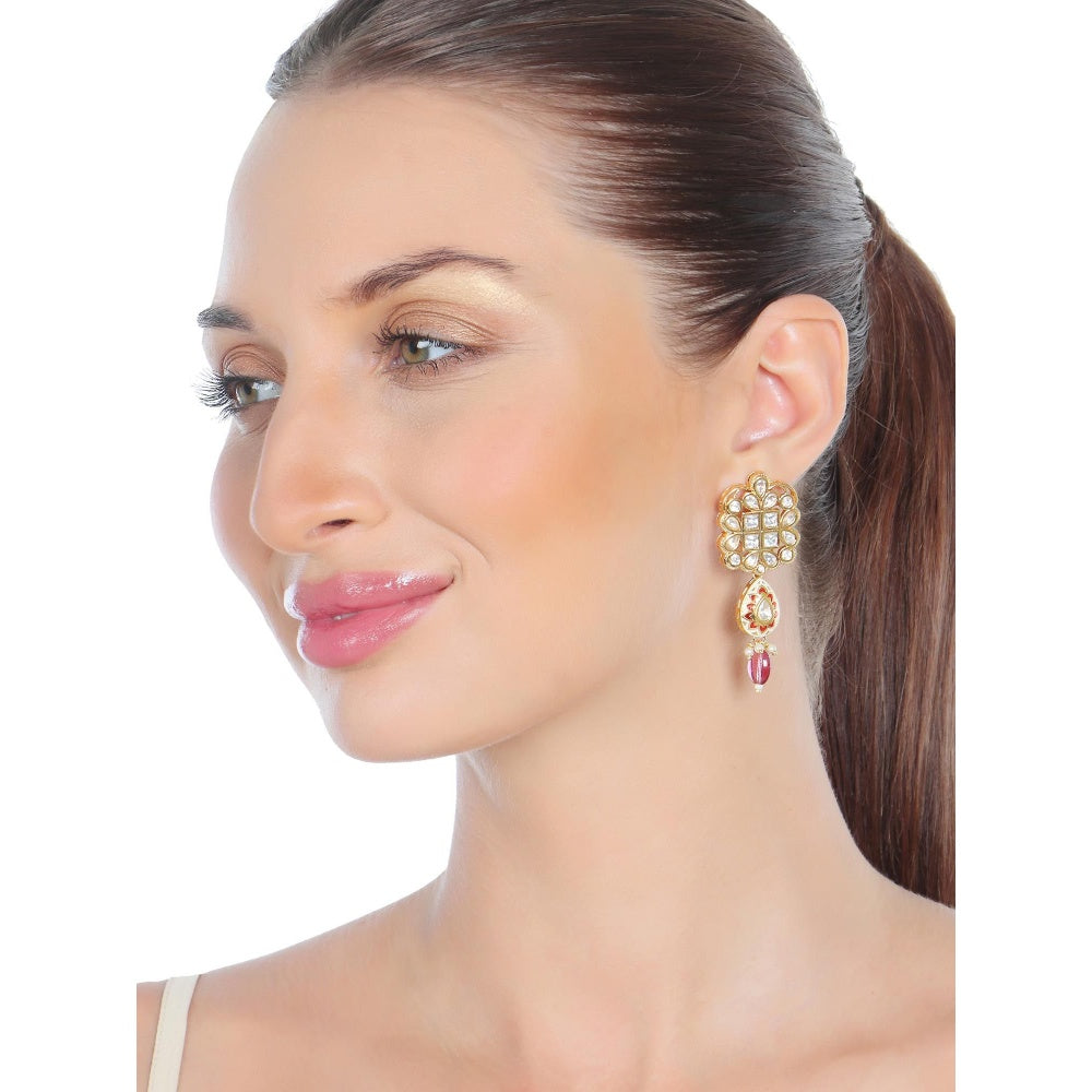 Akulya Jewels Ruby Minakari Kundan Necklace (Set of 2)