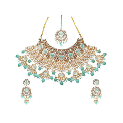 Akulya Jewels Mint Green Minakari Kundan Choker (Set of 3)