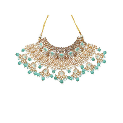 Akulya Jewels Mint Green Minakari Kundan Choker (Set of 3)