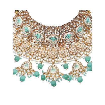 Akulya Jewels Mint Green Minakari Kundan Choker (Set of 3)