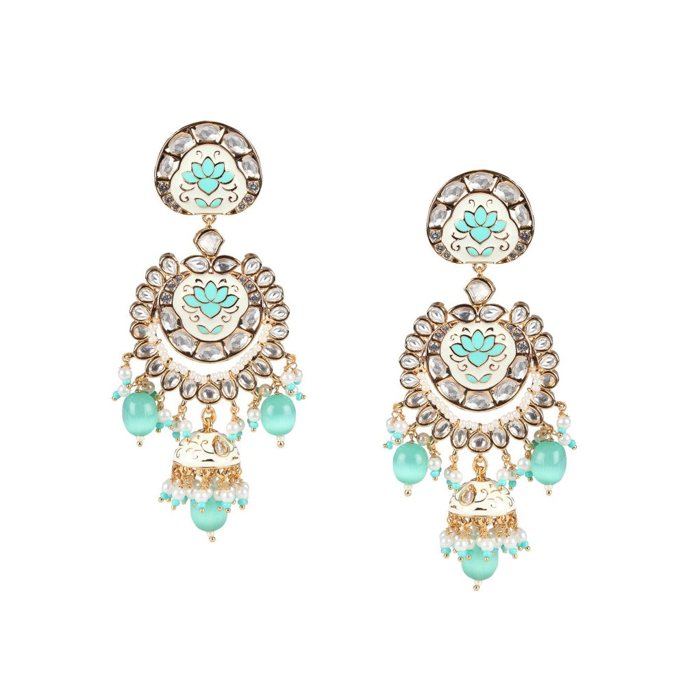 Akulya Jewels Mint Green Minakari Kundan Choker (Set of 3)