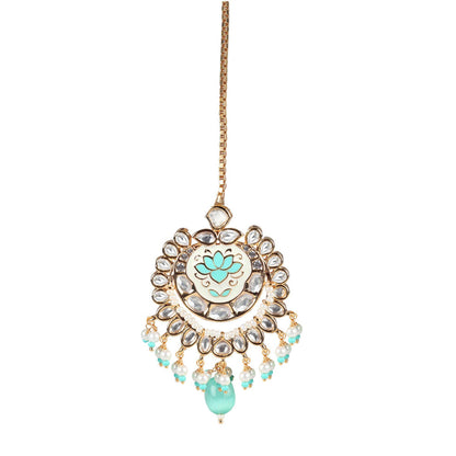 Akulya Jewels Mint Green Minakari Kundan Choker (Set of 3)