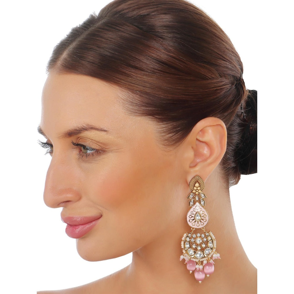 Akulya Jewels Blush Pink and White Minakari Kundan Choker (Set of 3)