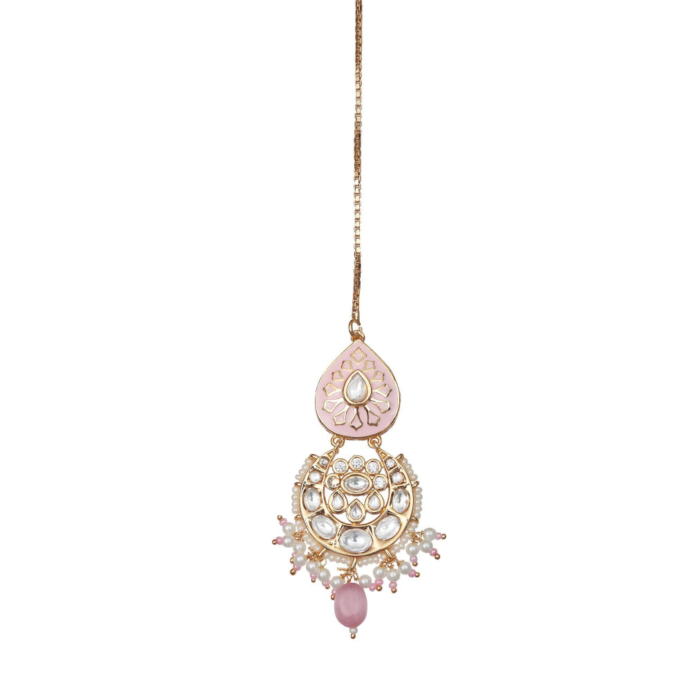 Akulya Jewels Blush Pink and White Minakari Kundan Choker (Set of 3)
