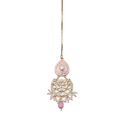 Akulya Jewels Blush Pink and White Minakari Kundan Choker (Set of 3)