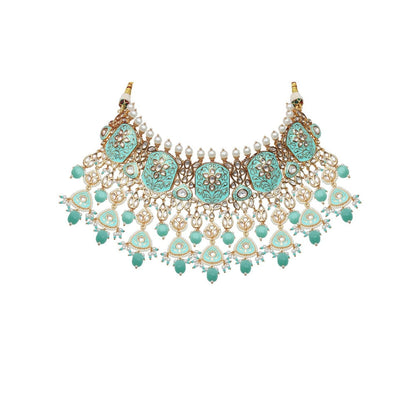 Akulya Jewels Exquisite Turquoise Minakari Kundan Choker (Set of 3)