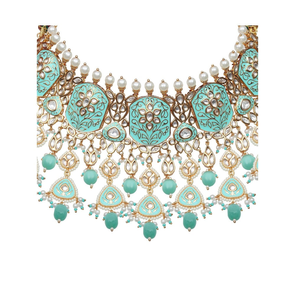 Akulya Jewels Exquisite Turquoise Minakari Kundan Choker (Set of 3)