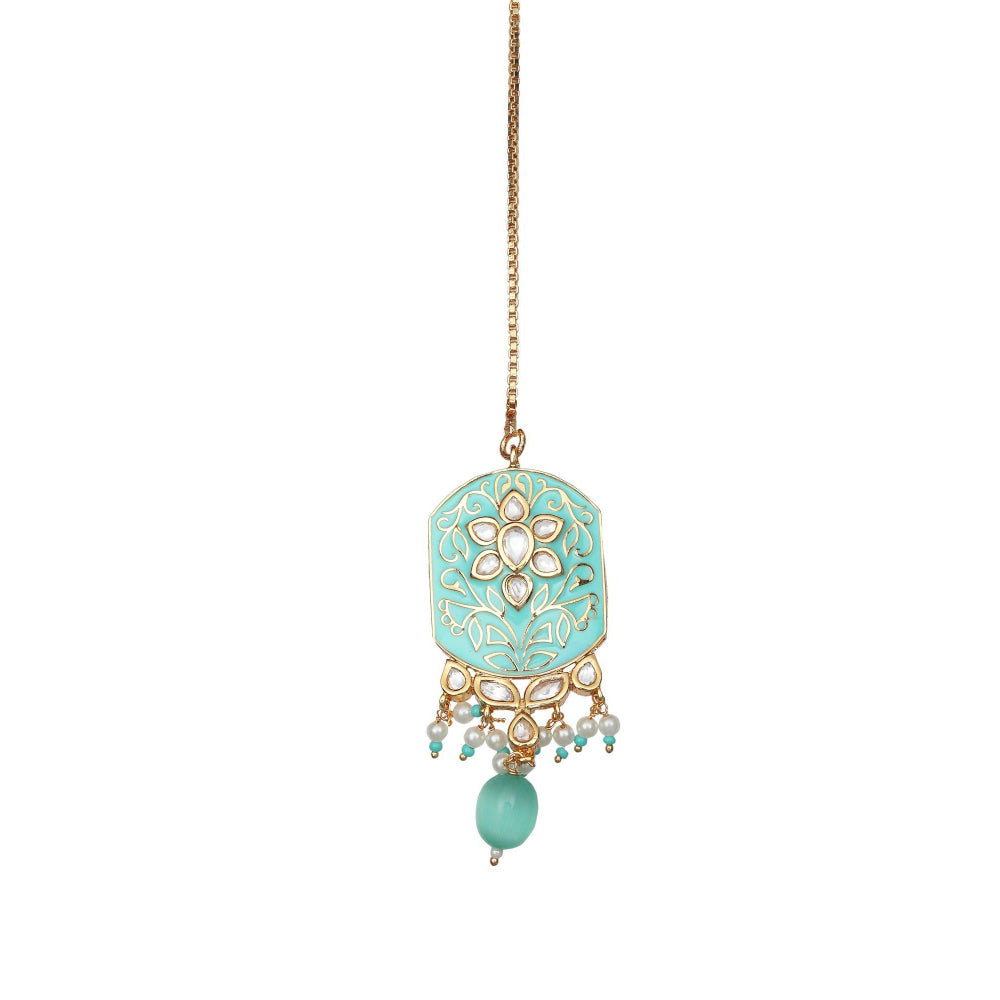 Akulya Jewels Exquisite Turquoise Minakari Kundan Choker (Set of 3)
