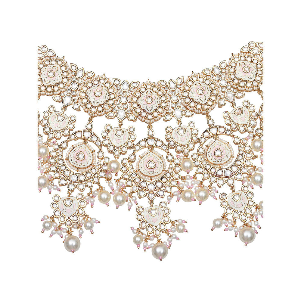 Akulya Jewels White Bridal Minakari Kundan Choker (Set of 3)