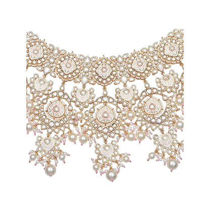 Akulya Jewels White Bridal Minakari Kundan Choker (Set of 3)