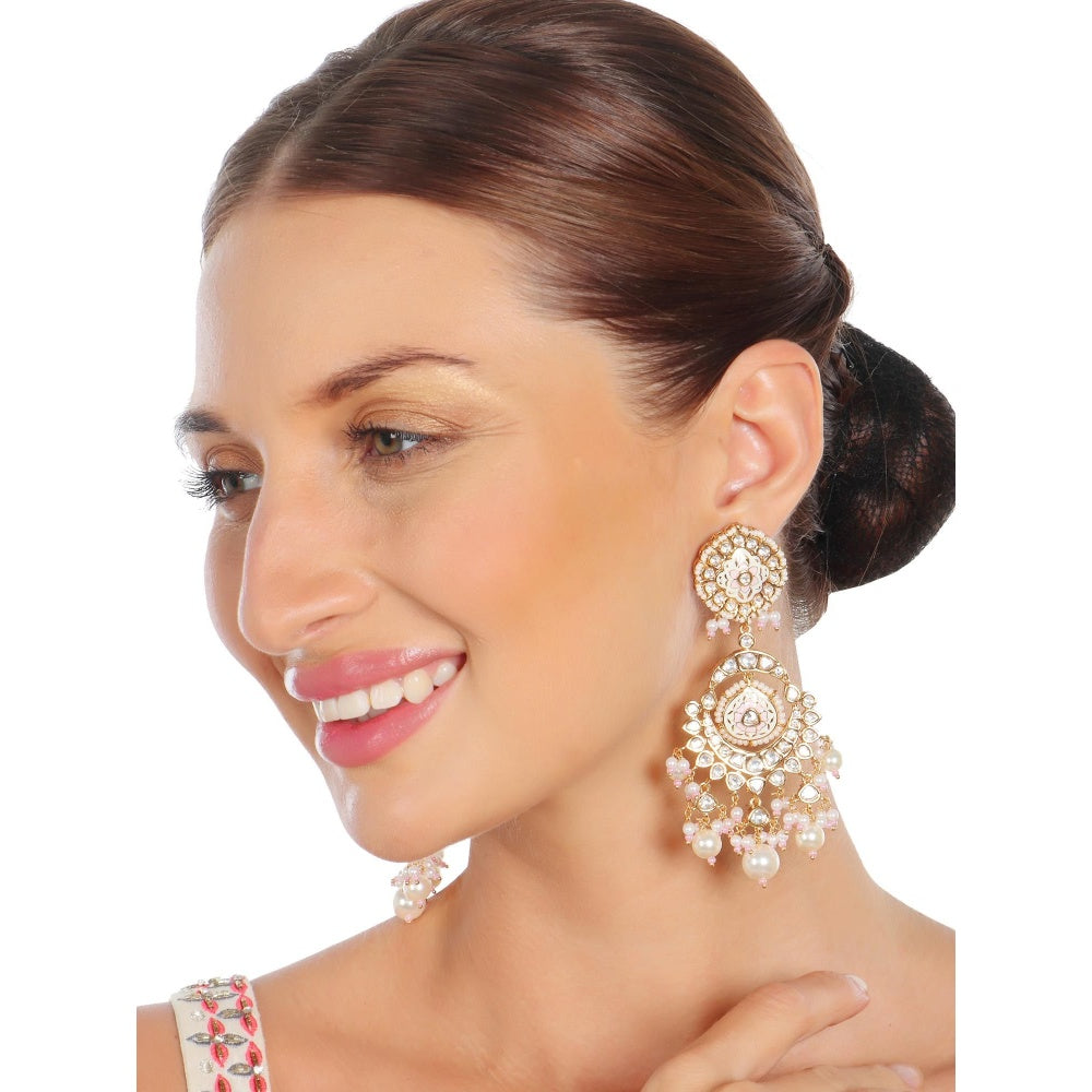 Akulya Jewels White Bridal Minakari Kundan Choker (Set of 3)