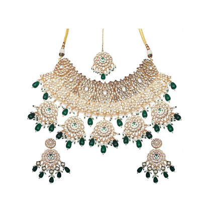 Akulya Jewels Emerald Green Minakari Kundan Choker (Set of 3)