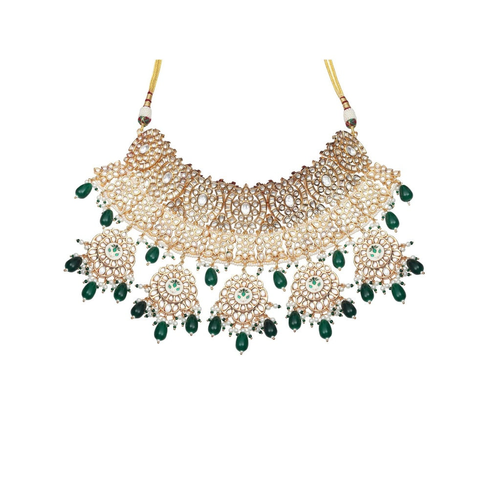 Akulya Jewels Emerald Green Minakari Kundan Choker (Set of 3)