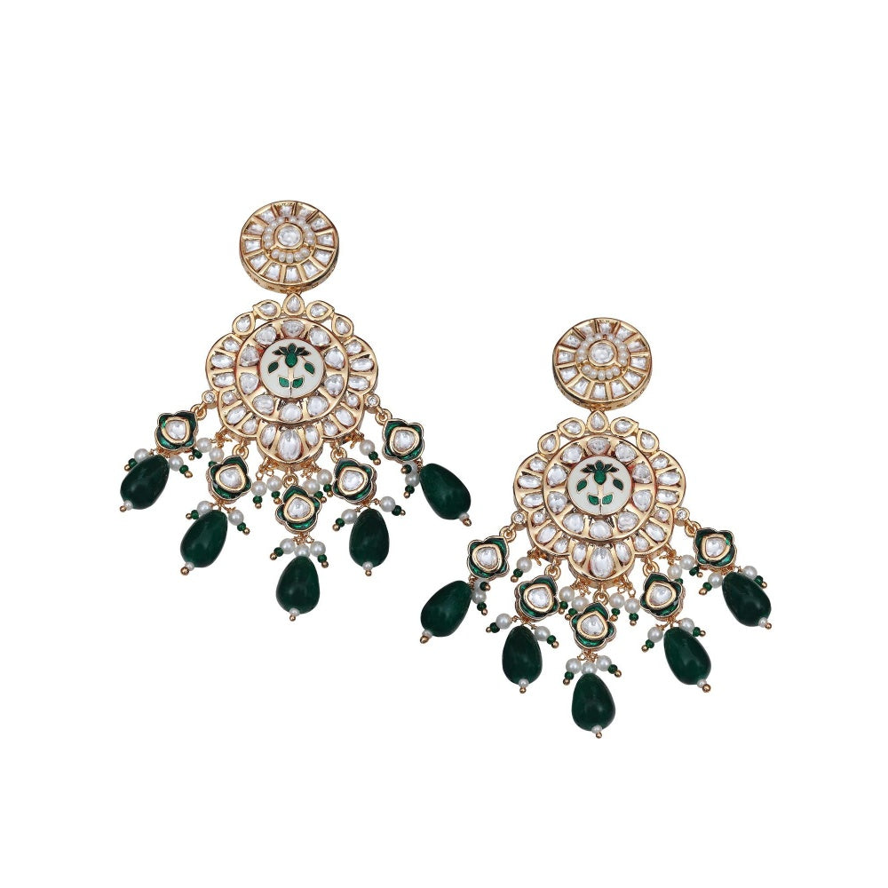 Akulya Jewels Emerald Green Minakari Kundan Choker (Set of 3)