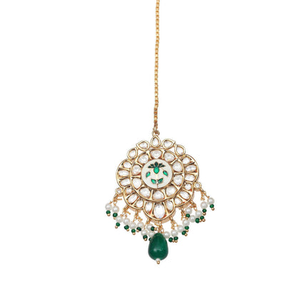 Akulya Jewels Emerald Green Minakari Kundan Choker (Set of 3)