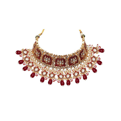 Akulya Jewels Red Minakari Kundan Choker (Set of 3)