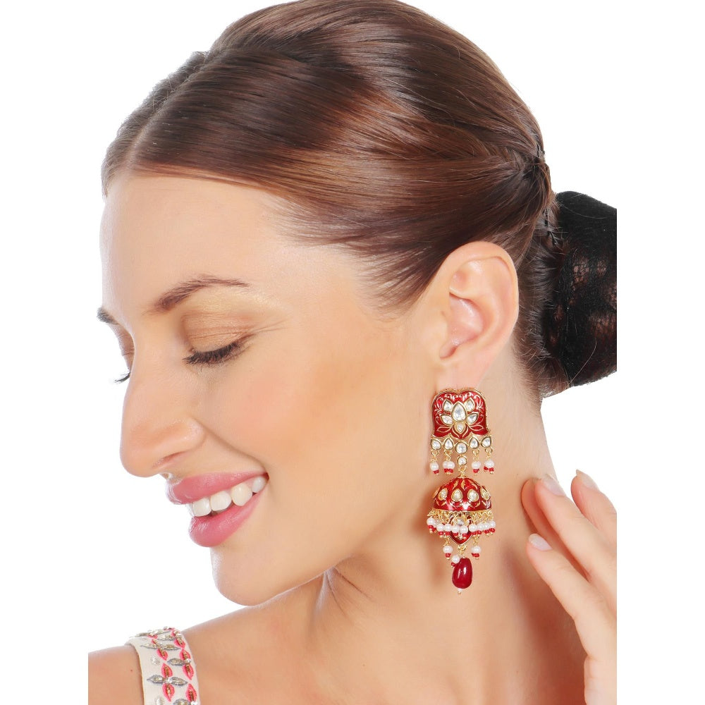 Akulya Jewels Red Minakari Kundan Choker (Set of 3)