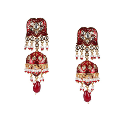 Akulya Jewels Red Minakari Kundan Choker (Set of 3)